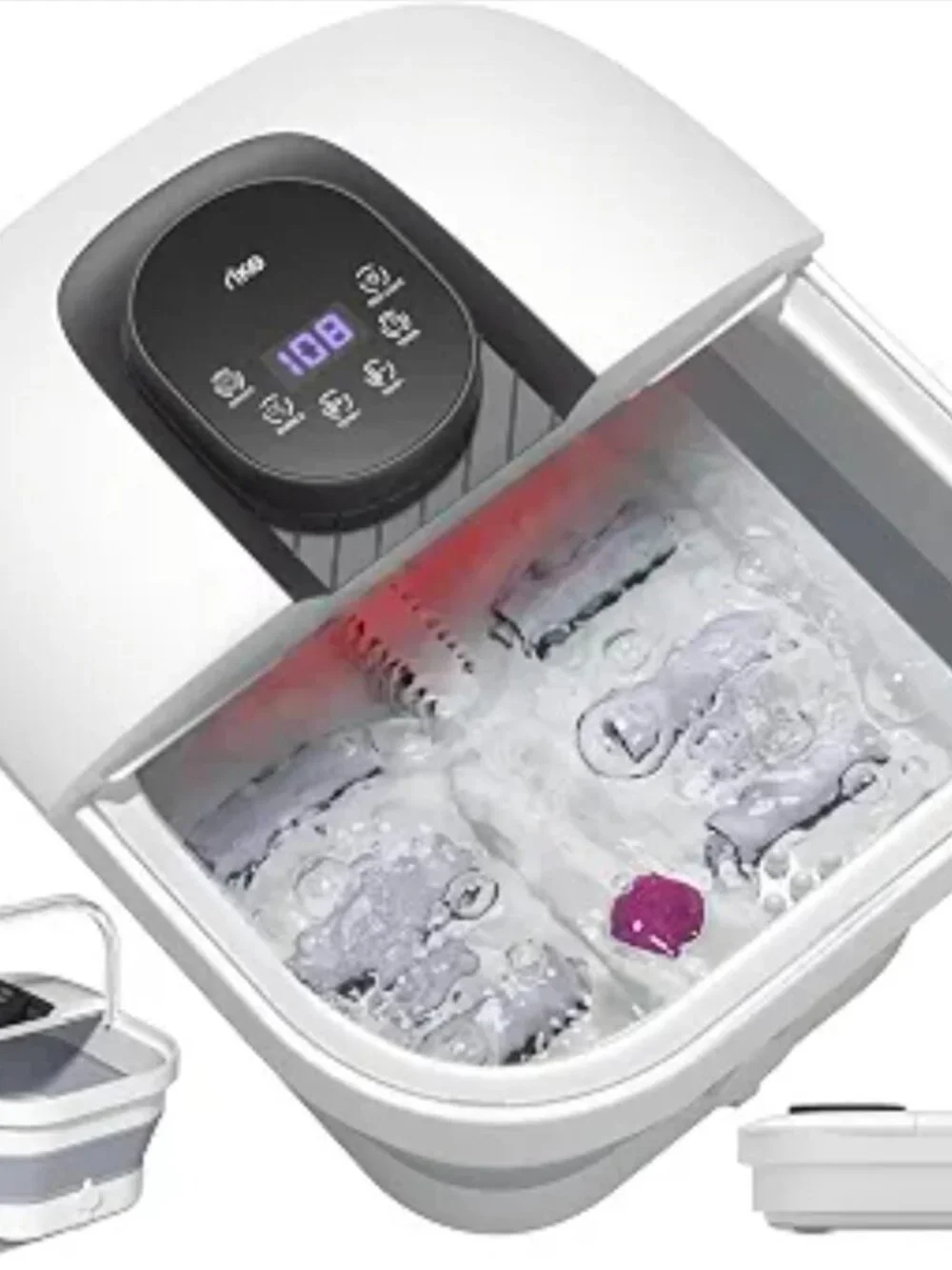 Collapsible Foot Spa with Heat, Bubbles, 24-Level Temp Control, Red Light, Timer